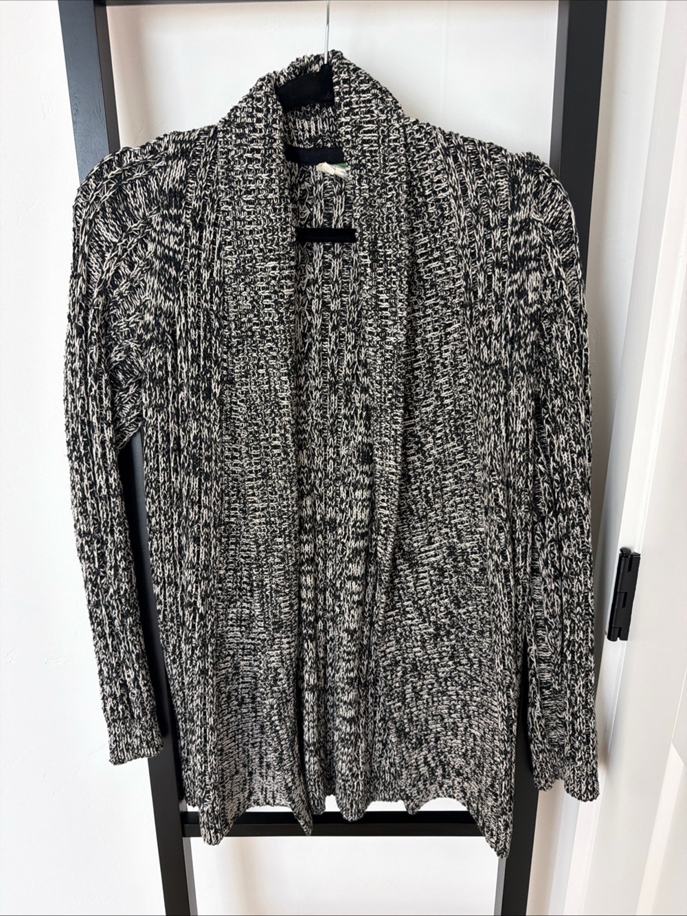 Anthropologie Black & White Marled Open-Front Cardigan